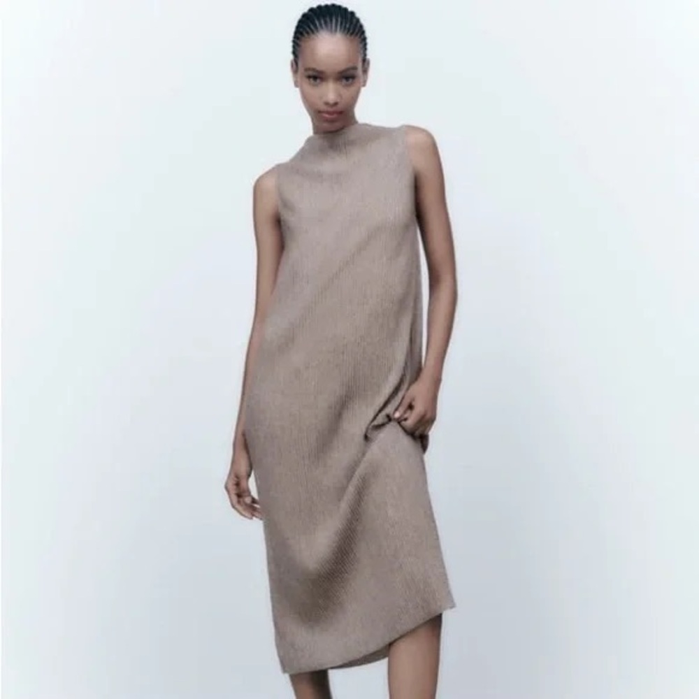 Zara Soft Dress – Gray/Tan (Size S)